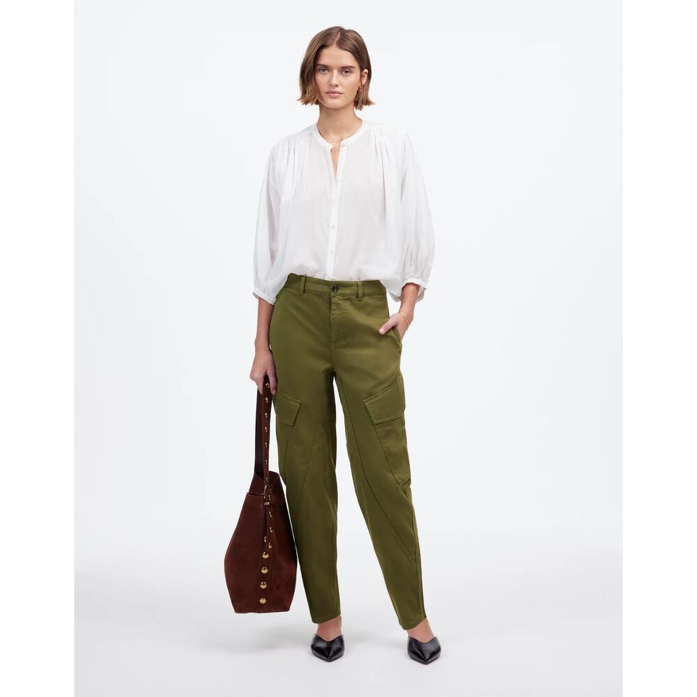 MADEWELL The Barrel-Leg Pant Drapey Twill Pant 0 Olive Tencel-Cotton B22